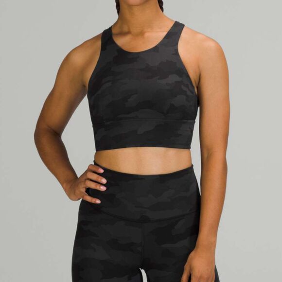 Women Lululemon Wunder Train Longline Bra C/D Cup Camo Deep Coal Multi Size 4 - Picture 2 of 8